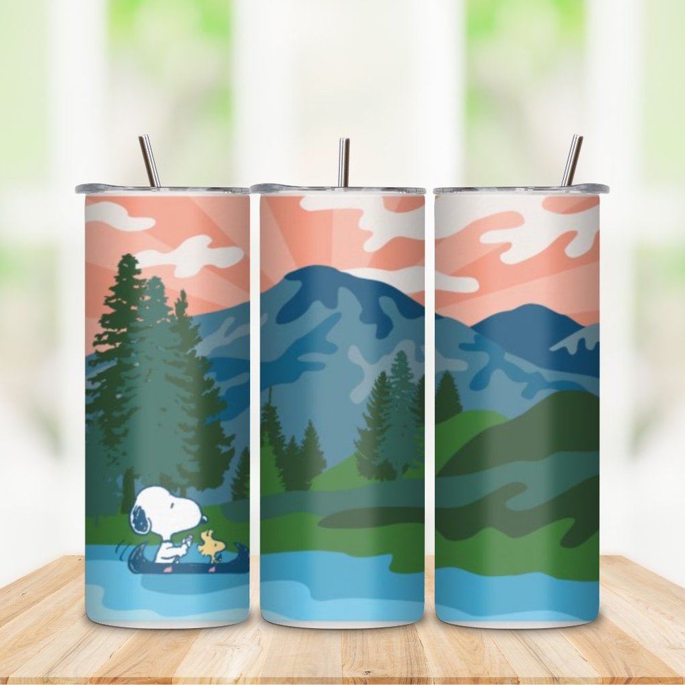 SNOOPY Camping Customizable 20oz insulated  tumbler, lid, metal straw, brush - Picture 4 of 9